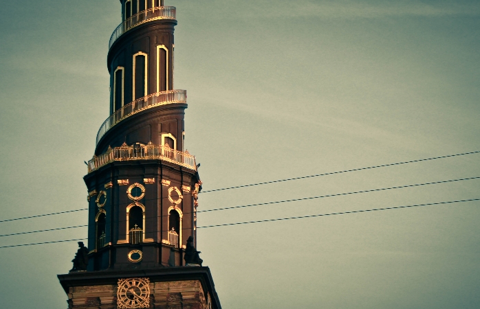 The black and gold spire of Copenhagen's Church of Our Saviour